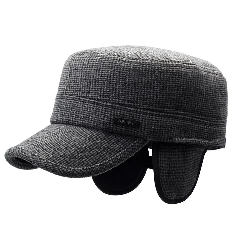 Čepice Pánský plochý cylindr Středně a starší Táta Čepice Sezóna Bavlněná čepice Studená a teplá Nastavitelná čepice s chráničem uší