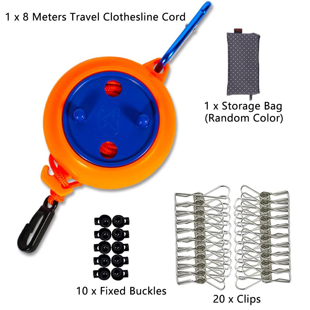 

New Adjustable 26ft Portable Travel Clothesline Cord with 20 Clips,10 Fixed buckles