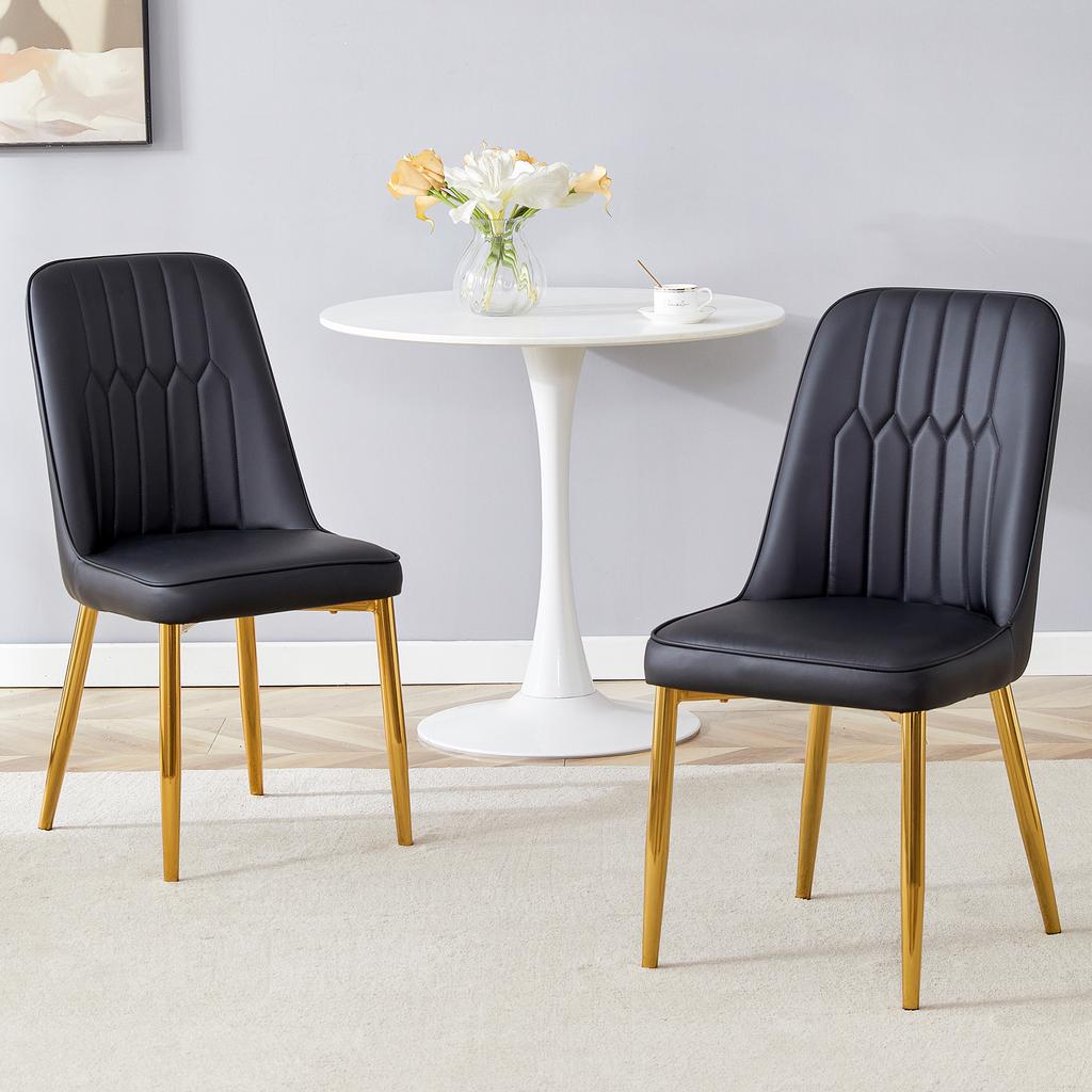 Two Black Faux Leather Dining Chairs, Modern Minimalist Design, Widened Seat, Backrest, Non-Slip Metal Feet, for Dining Room and Kitchen.