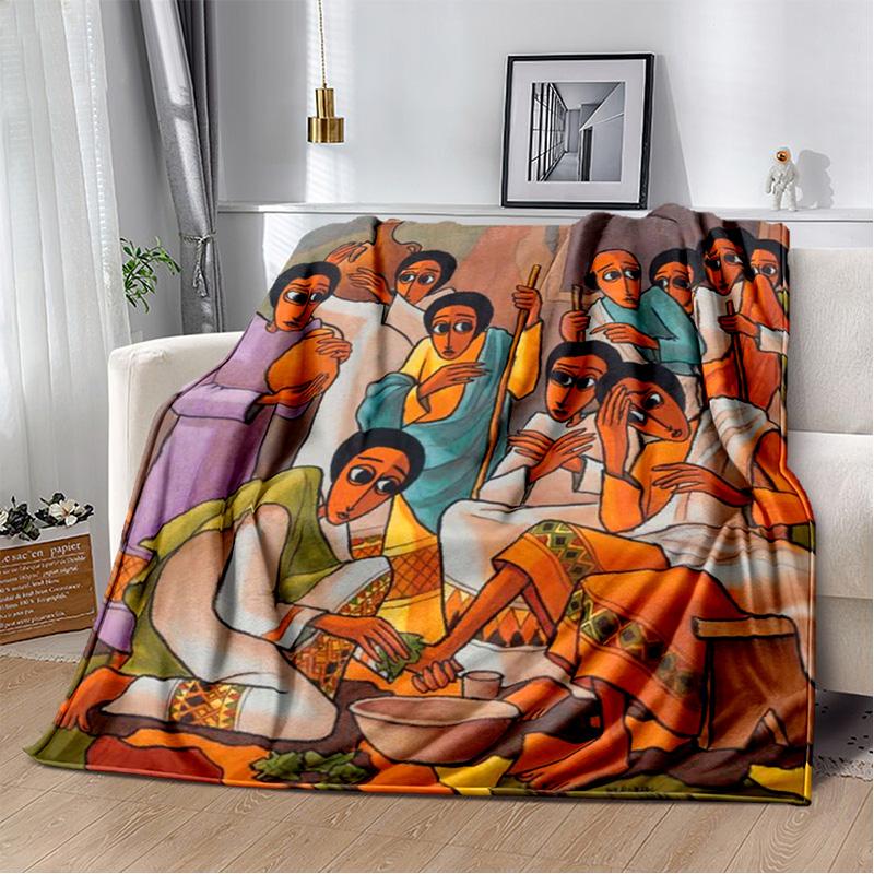 Ethiopian Painting Art Africa Blanket,Soft Throw Blanket for Home Bedroom Bed Sofa Picnic Travel Office Rest Cover Blanket Kids