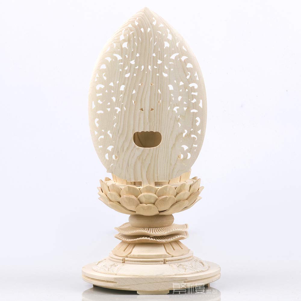 Amitabha Buddha Tendai Carved from Cypress Round Base with Arabesque Ideal for Those Born In the Year of the Dog or Protects Against Protects the
