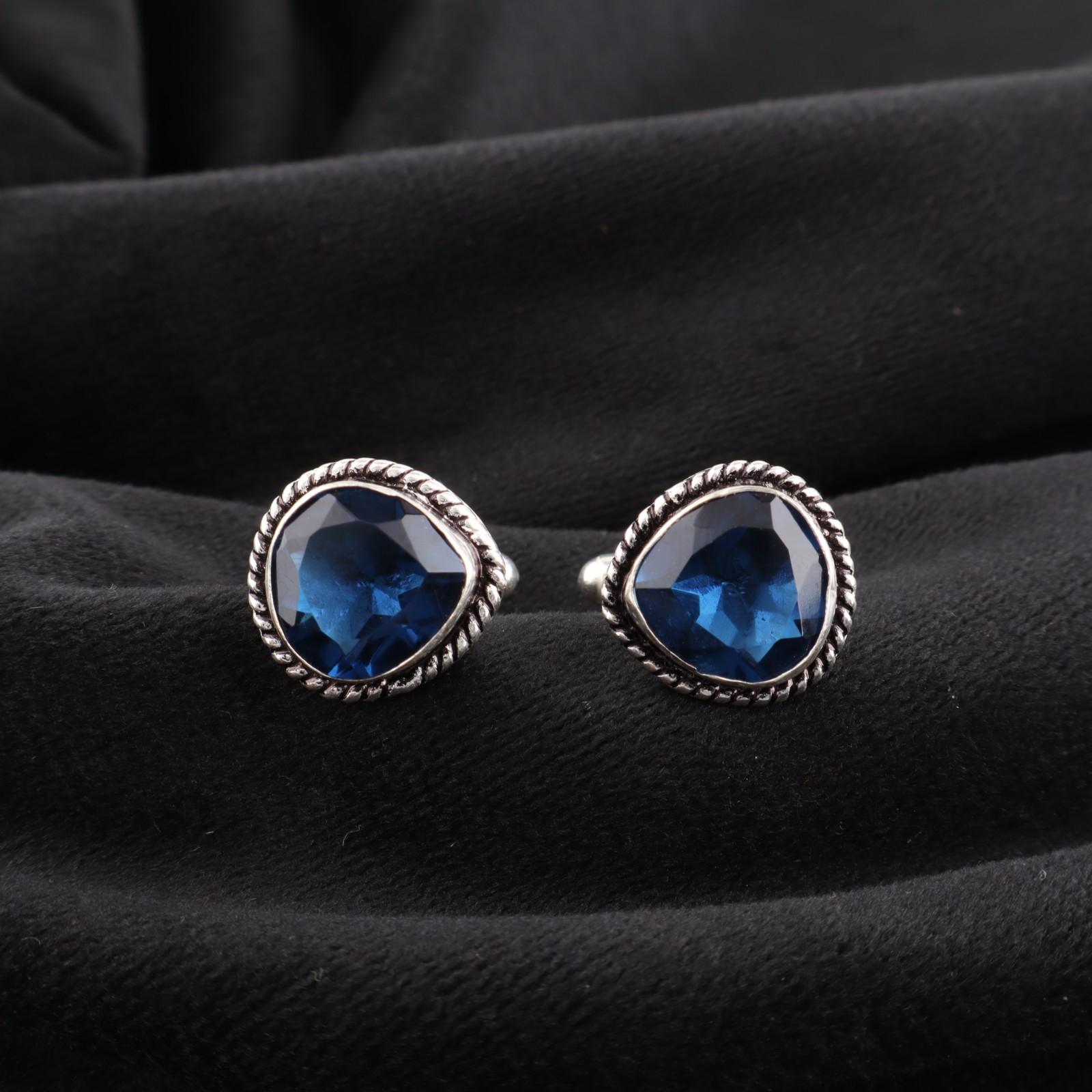 

Лондонский голубой топаз драгоценный камень 925 стерлинговое серебро ювелирные изделия ручной работы запонки 0,62 CL-8-10