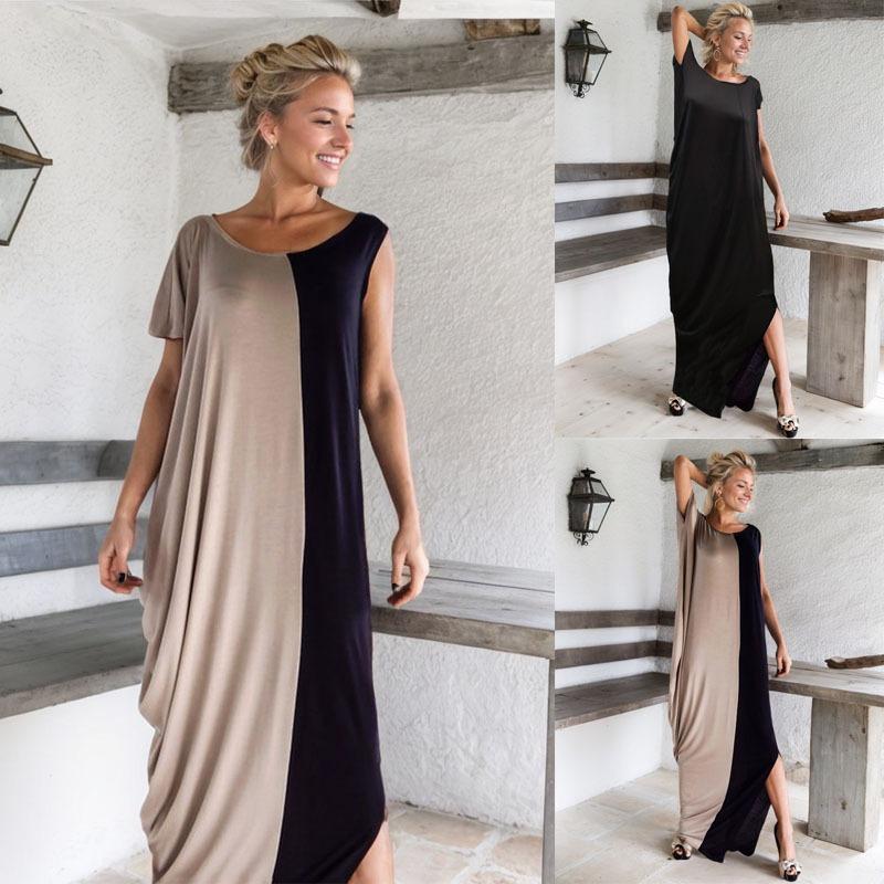 Women's West Round Neck Short Sleeve Loose Patchwork Fashion Dress