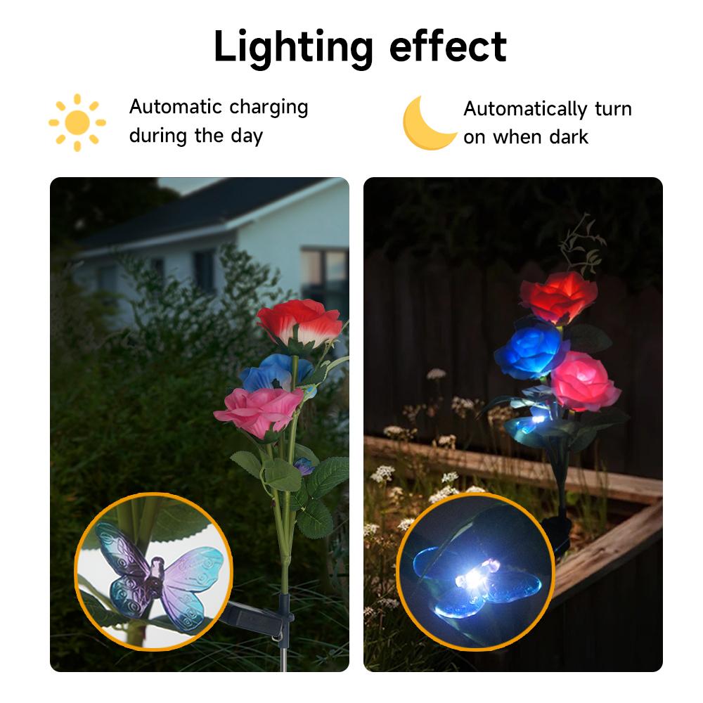 LED Solar Light Waterproof Rose Flowers Lamp Outdoor Decorative for Garden Yard Lawn Path Lighting Holiday Wedding Decor
