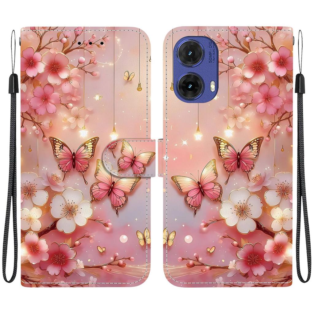 Handgefertigte PU-Leder-Flip-Hülle für Motorola Moto G85 Rutschfeste stoßfeste Abdeckung mit Handschlaufe & Herz/Rose Katze Designs