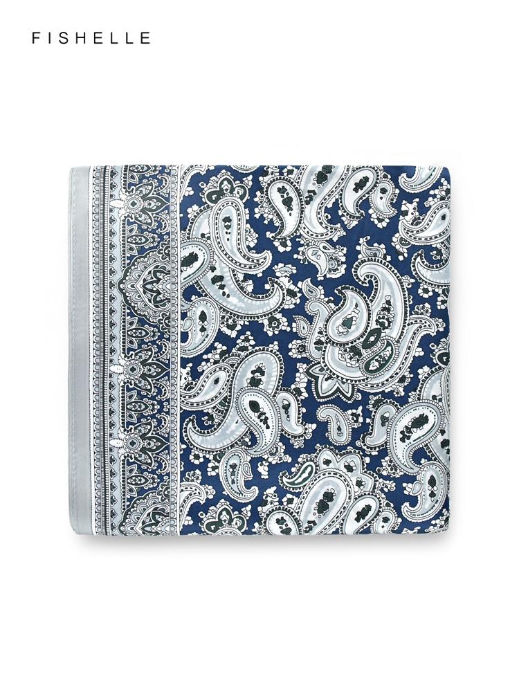Grey Blue Paisley 100% Natural Silk  Scarf Wrap Kerchief Hijab Shawl Luxury Women Men Gift Headband Satin 65cm Neckerchief