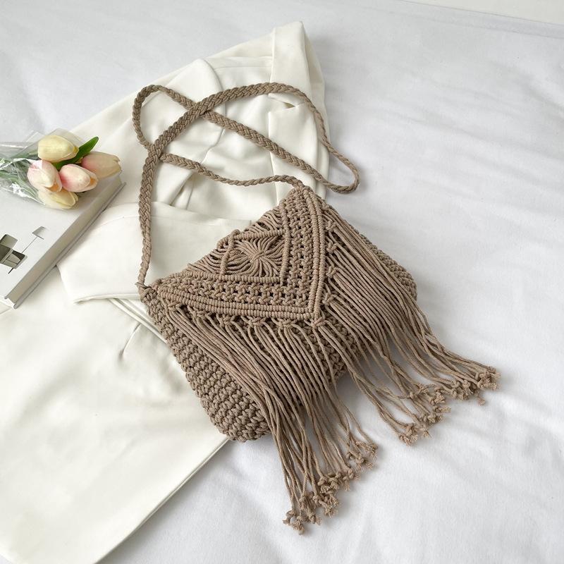Handgefertigte Baumwollgewebte Gestrickte Quasten Umhängetasche Vintage Schulter Umhängetasche Damenmode Strand Sommer Handtaschen 2023 Tasche