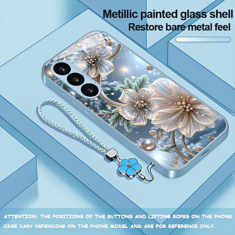 Custodia per telefono in vetro con motivo floreale adatta per Samsung Galaxy S26 S25 S24 S23 S22 S20 FE Ultra Plus cover posteriore antiurto