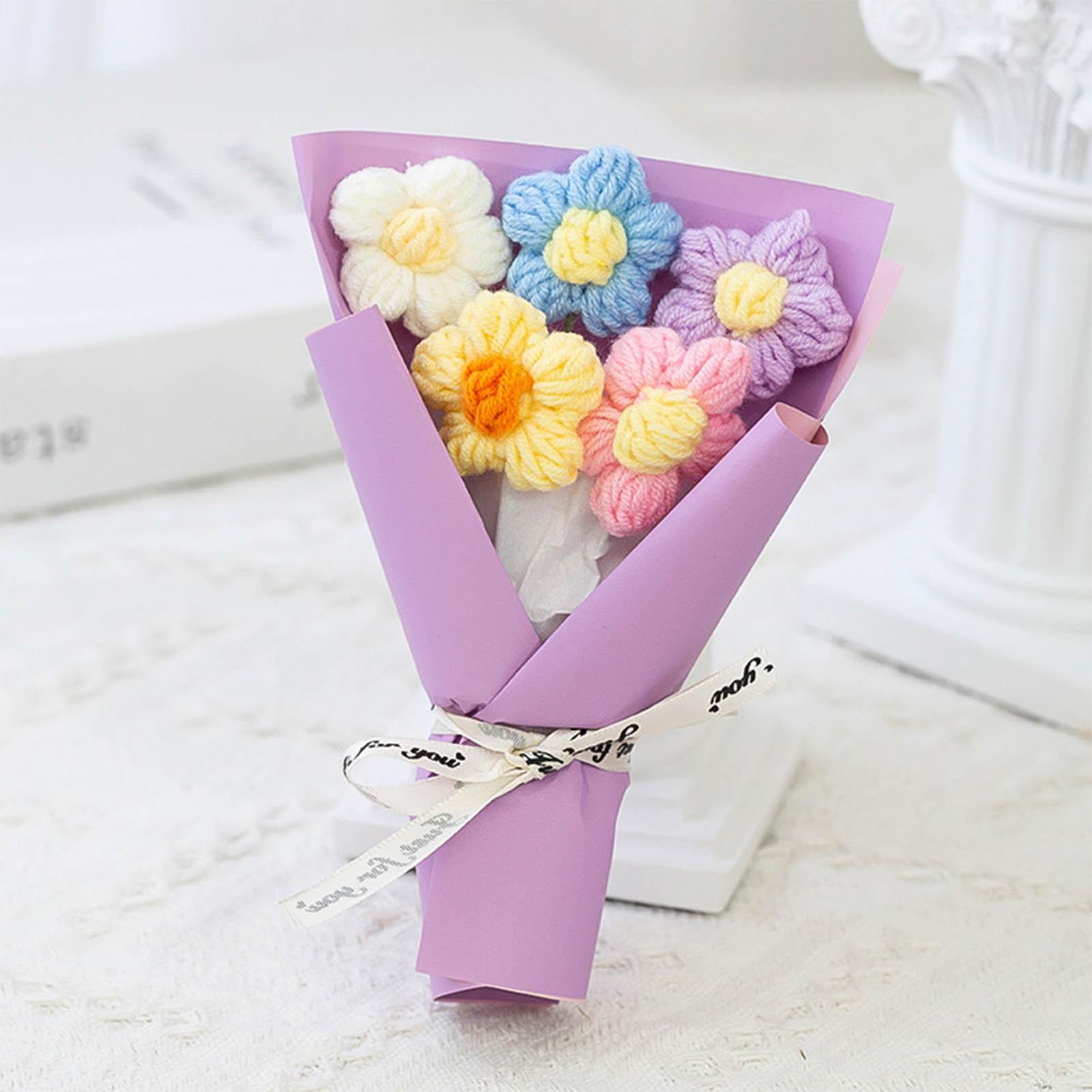 

DIY Handwoven Knitted Flowers Bouquet Artificial Flower Knitted Woolen Flowers Woven Birthday Valentine s Day Gift Home Decor фиолетовый