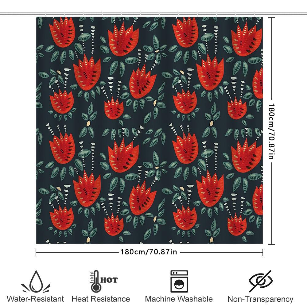 Floral Shower Curtain Botanical Pattern Bathroom Decor Nature Themed Waterproof Fabric Backdrop Vintage Style Artistic Design Ho