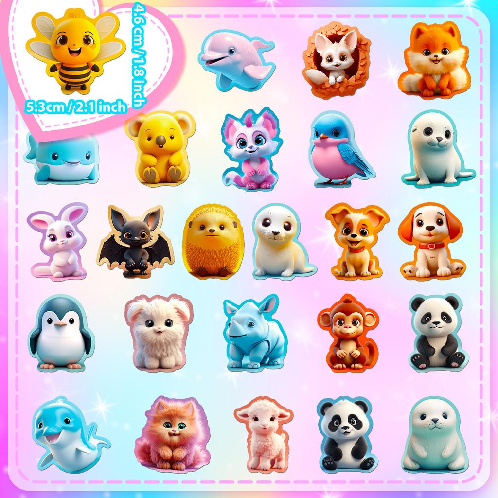 50 3D Animal Series Cute Cartoon Stickers Ins Creative 3D Cartoon Animal Avatar Children's Stickers