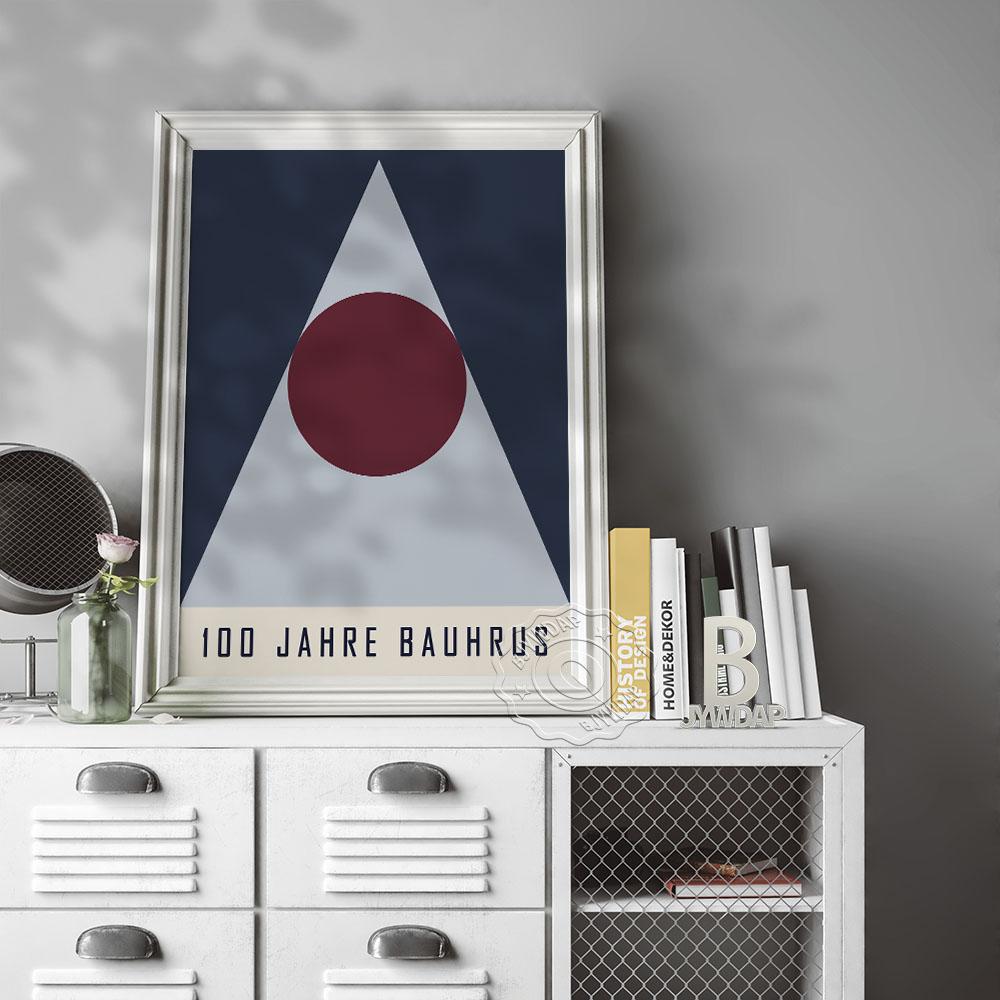 Bauhaus Exhibition Poster, Geometric Shadesblue Triangle Red Round Patterning Combination Poster, Minimalism Home Kid Room Decor No Frame