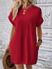 Women's  Summer New Arrivals Solid Color Crew Neck Loose Short Sleeve Pocket Dress