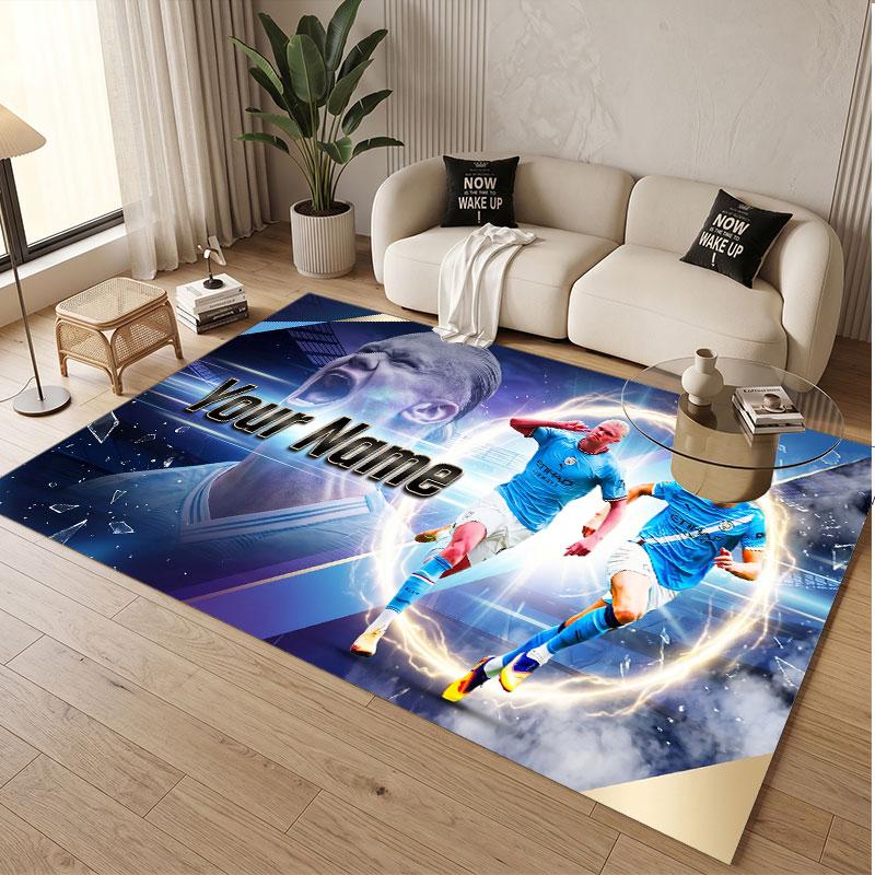 Custom Rug Erling Haaland Pattern Print Name Text Soft Non‑Slip Floor Carpet for Home Indoor Decoration