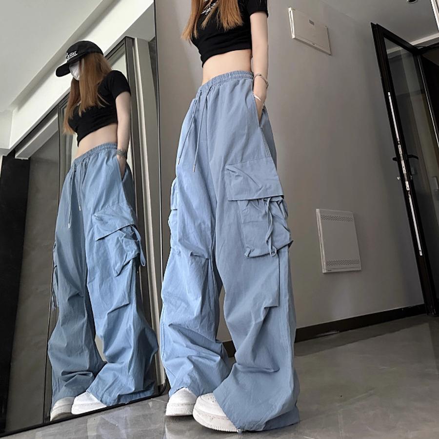 Vintage Retro Work Pants Women High Waist Straight Leg Wide Leg Trousers with Ribbon Loose Casual Floor Length Pants