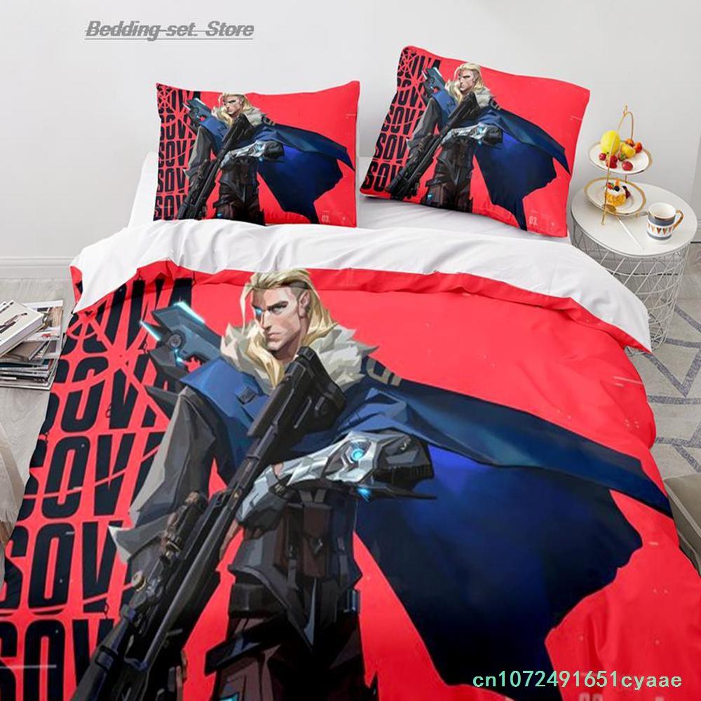 Gaming Valorant Bedding Set Single Twin Full Queen King Size Bed Set Aldult Kid Bedroom Duvetcover Sets 3D Print Anime 030
