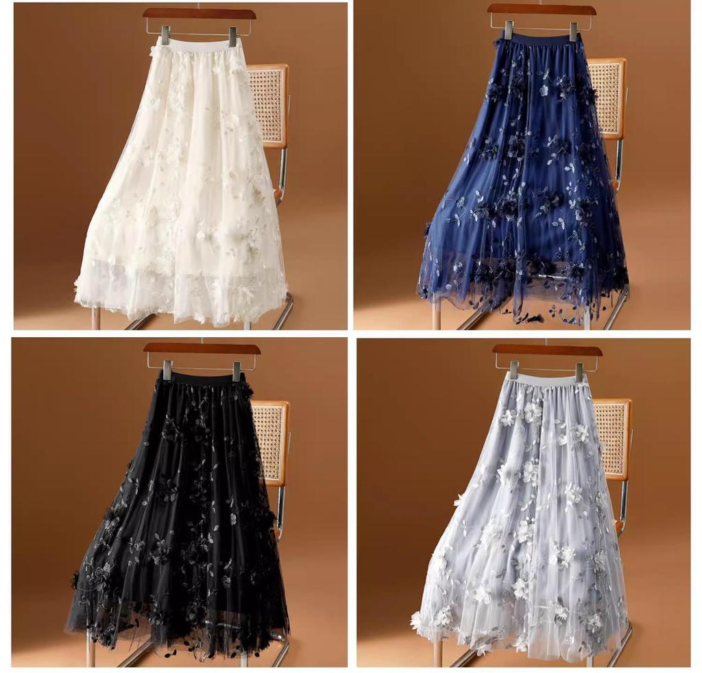 Women's Plus Size Ethnic Embroidered Floral Mesh A-Line Skirt