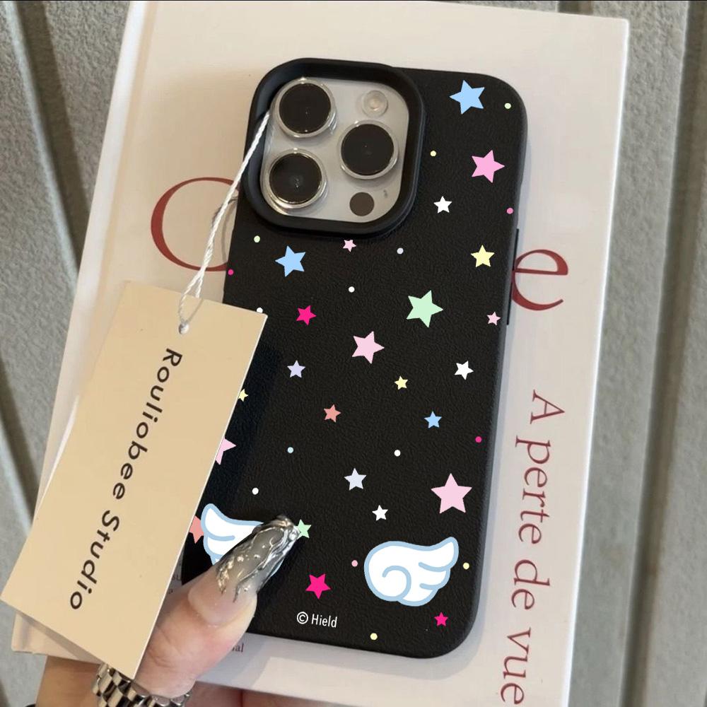 HOT Colorful Star Wings Dots Lichee leather pattern Phone Case For iPhone 17 16e 16 15 14 13 12 11 Air Pro Max Plus X XR XSMax