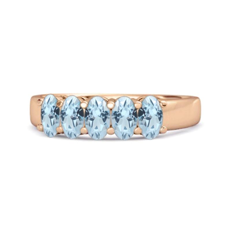 

Blue Topaz Oval Five-Stone Ring - Sterling Silver Rose Gold Vermeil 7