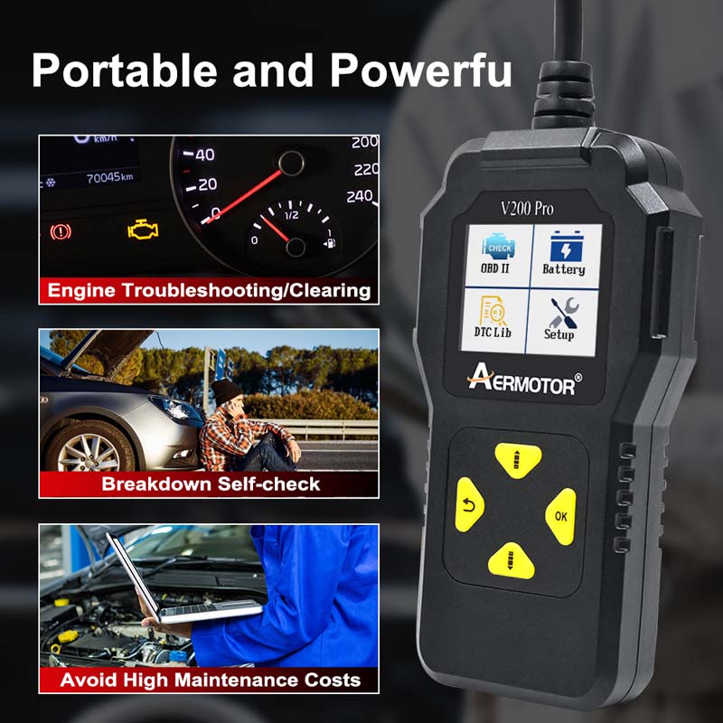 OBD2 skener autodiagnostické nástroje OBDII čtečka kódů pro diagnostiku motoru kontrolka napětí baterie testování 10 jazyků podporuje