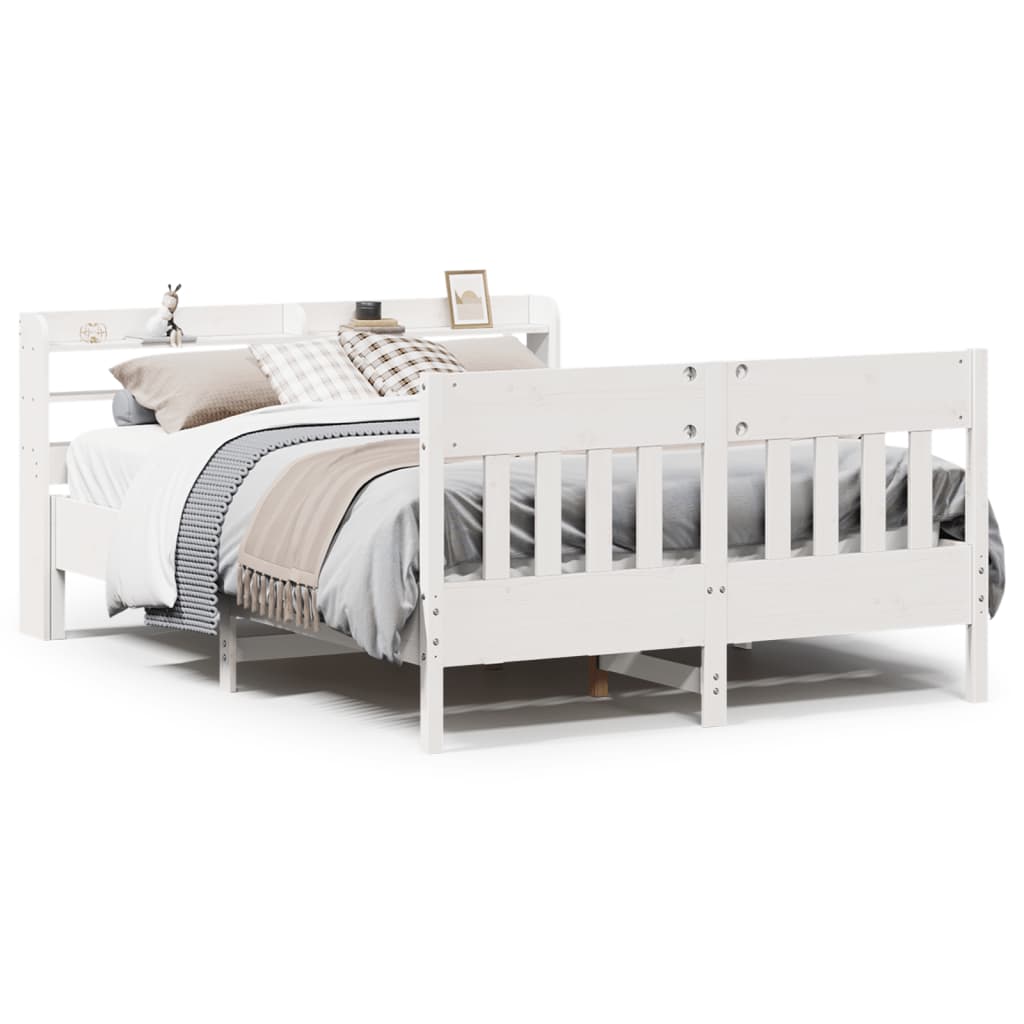 Vidaxl Bed Frame Without Mattress, White, 150X200 Cm, Solid Pine Wood