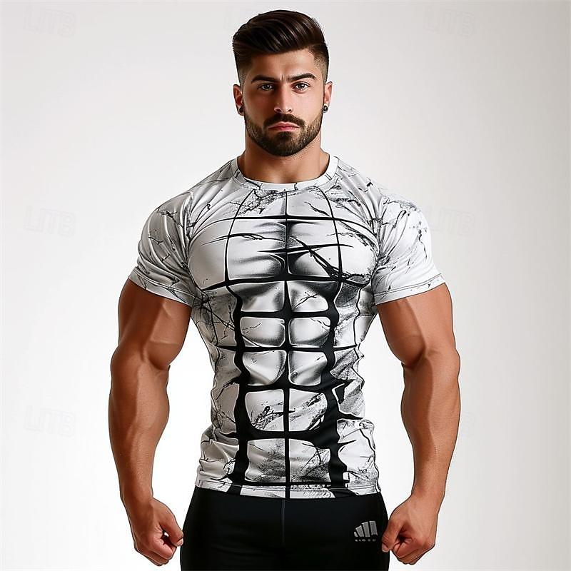 T-shirt da uomo con stampa grafica muscolosa a maniche corte T-shirt con stampa 3D Girocollo Camicia Quotidiana Casual Sottocultura Sport All'aperto Vacanza