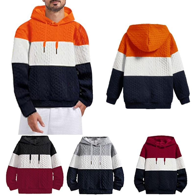 Mens Colourblock Knit Pullover Sweatshirt Hooded Hoodie Long Sleeve Casual Jumper Top