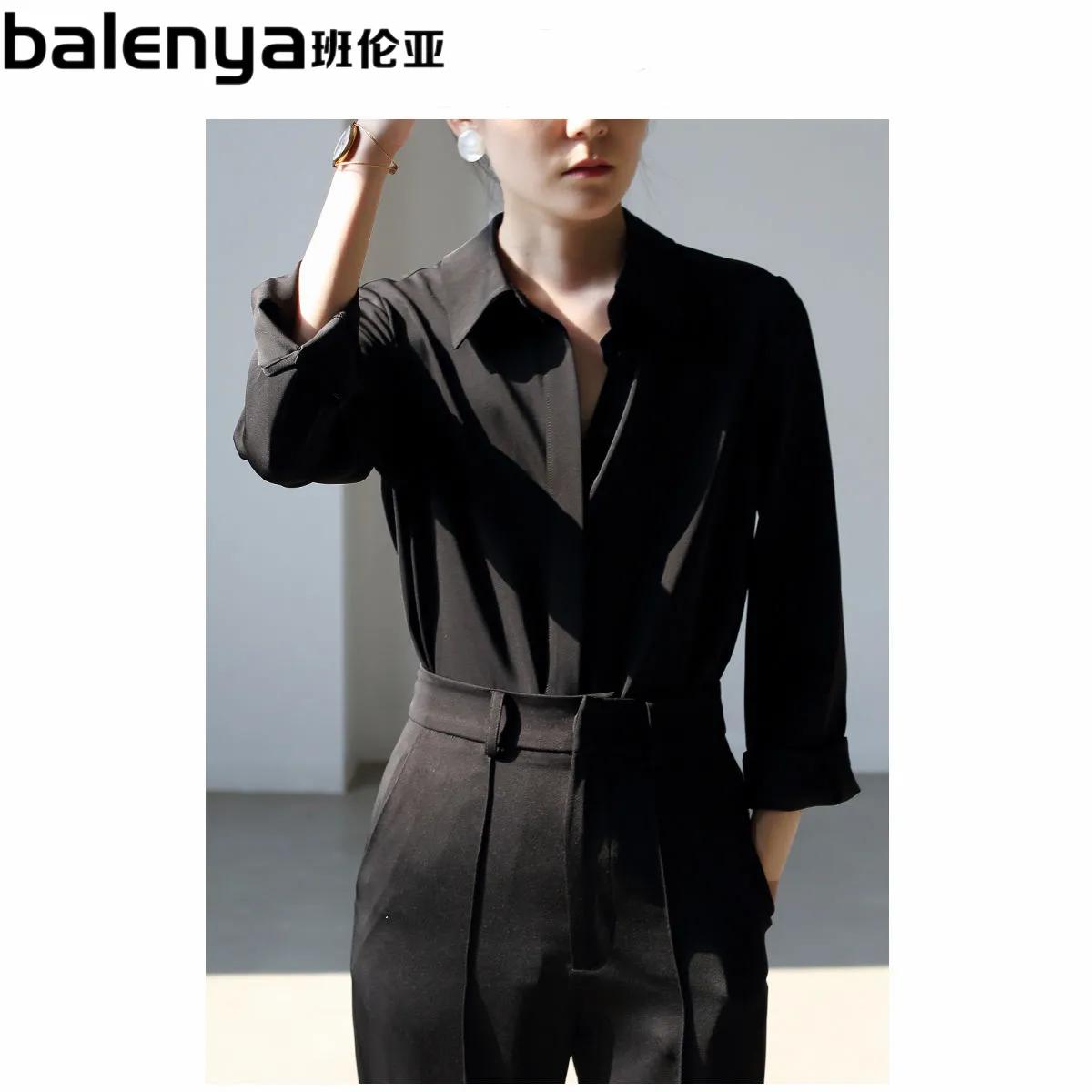 Women s Black Satin Shirt Long Sleeve Button Down Casual Office Blouse S чёрный