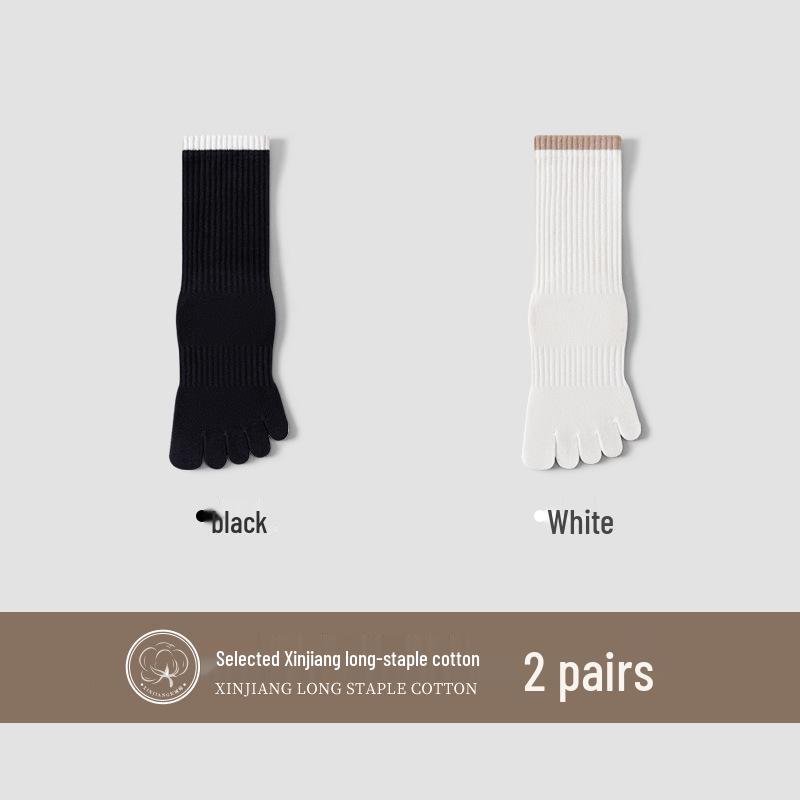 Women's Five-Finger Yoga Socks - Pure Cotton, Odor-Resistant, Sweat-Absorbent, Breathable, Antibacterial, Mid-Calf Toe Socks for Autumn/Winter.