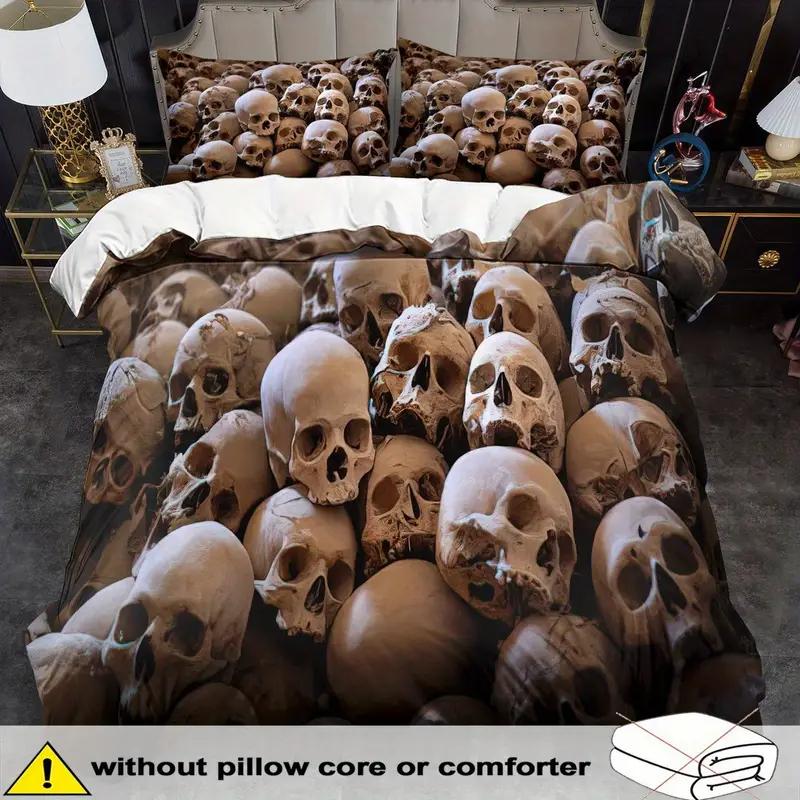 

3D Skul Print Soft with Soft Fabric Duvet Cover Set 2/3pcs, 10% Polyester, Digital Printing, Zip Closure, Lightweight, Machine Washable 120*200cm Single