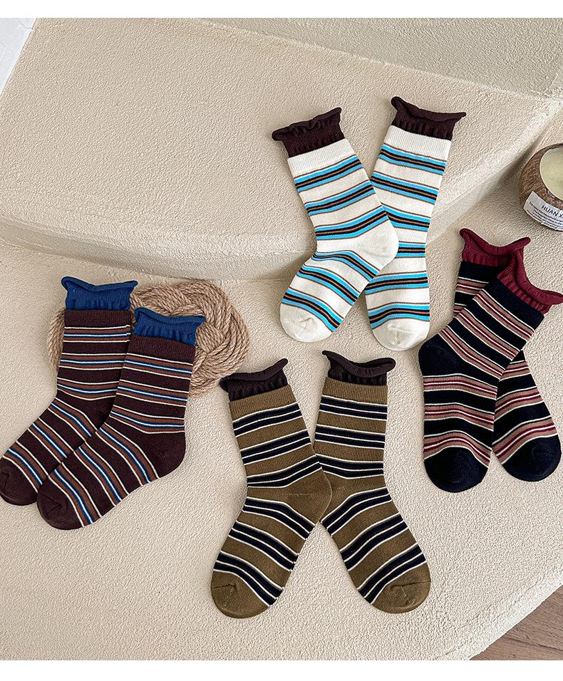 Meilade Autumn 2025 Striped Double Ribbed Socks for Women & Kids - 4 Pack