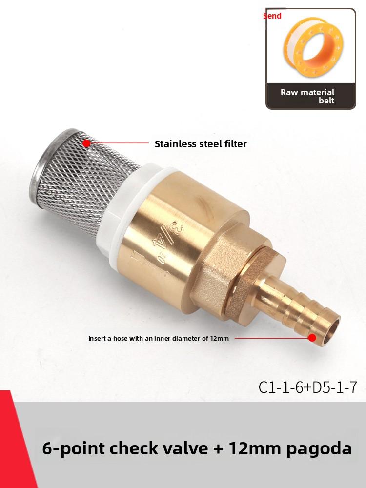 Copper Faucet Check Valve Self-priming Pump Inlet with Filter Anti Backflow Spring One-way Valves Insert Hose
