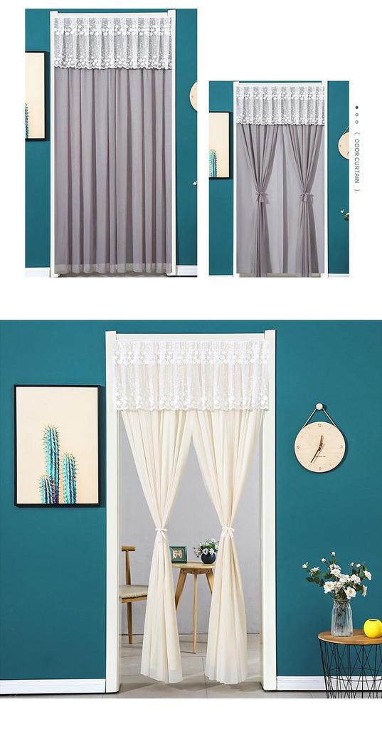 Lace Door Partition Curtain for Home – No-Drill, Double Layer, Transparent Gauze, Polyester, Anti-Mosquito.