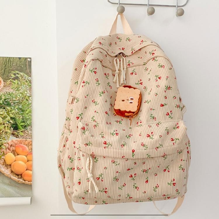 Travel Backpack for Teens and Girl Laptop Daypacks Flower Print Backpack Students School Bag Corduroy Rucksacks