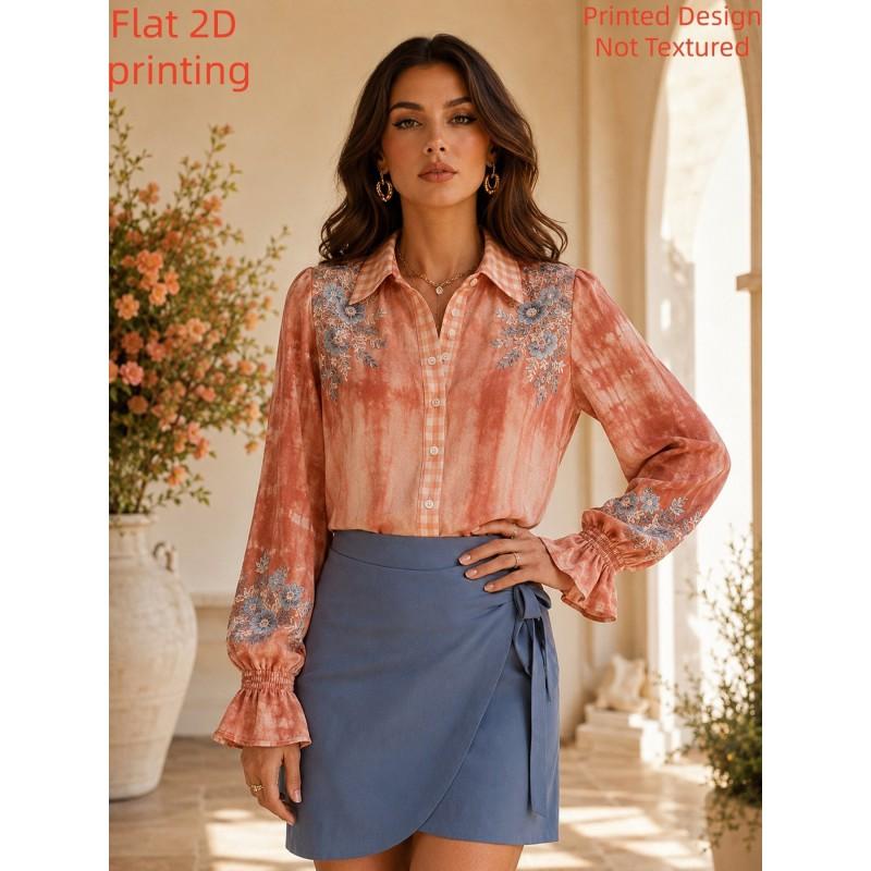 Womens Western Vintage Floral Shirt Long Sleeve Casual Top Daily Wear
