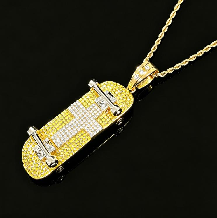 New European and American Hip Hop Skateboarding Cross Pendant Alloy Full Diamond Jewelry Trendy Cool Unisex