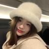 New Year Rabbit Fur Top Hat Women'S Autumn And Winter Cold-Proof Crimped Bucket Hat Warm White Plush Basin Hat