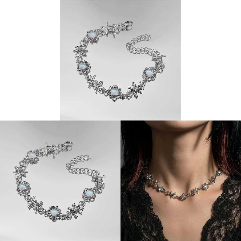 Moonstone Thorns Chain Necklace For Women With Geometric Design And Lockbone Style Perfect For Party Wear