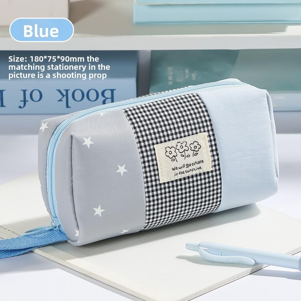 Style Fabric Pencil Case With Colorful Block Design For Students And Office Use
