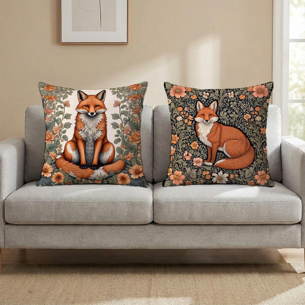 William Morris Art Fox Cushion Cover Multi-Scene Pillow Cover for Home & Car - Reversible, Soft & Durable for Daily Use
