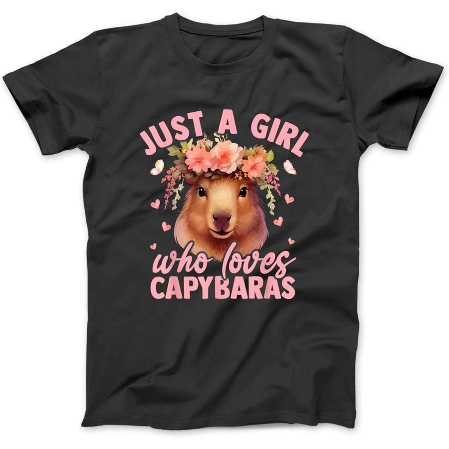 Just A Girl Who Loves Capybaras T-Shirt Sweatshirt Hoodie Tanktop for Men Women Kids Black S