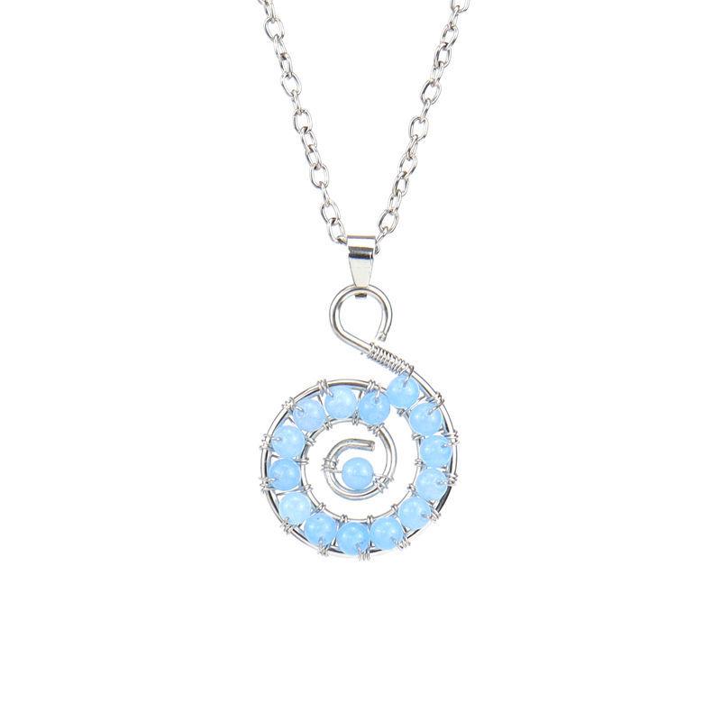 Hand-Wrapped Natural Colorful Crystal Beads Silver Spiral Necklace Crystal Stone Conch Pendant Necklace N108 океан синий