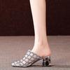 Fashion Mesh Breathable Pointed Toe Slides Medium Heel Rhinestone 39 Vip Women's Slippers and Ladies Sandals On Promotion Original Shoes