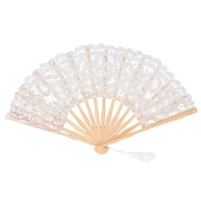 Folding Fan Hallow Lace Bamboo Bones Vintage Style Hand Fan with Tassel for Performance Clothes