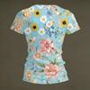 Women V Neck Short Sleeve Floral Print T Shirt Casual Lightweight Top Summer Blouse Soft Fabric Comfortable Fit