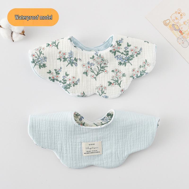 Dwustronny, wodoodporny śliniaczek dla niemowląt w stylu koreańskim z płatkami, wykonany w 100% z gazy bawełnianej