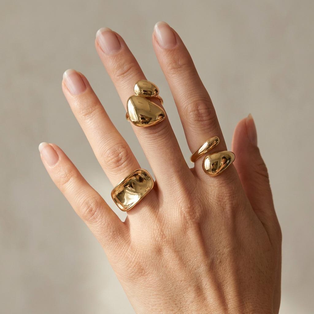 Metal Texture Irregular Three-Piece Stackable Ring Set