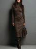 New Autumn Models, European and American Retro, Turtleneck Long Dress, Solid Color Waist Bottom Long-sleeved Dress