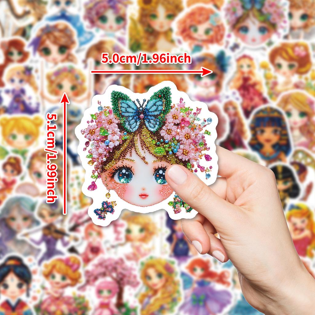 50PCS Cute Princess Diamond Painting Stickers, Waterproof Decals for Phone Case Guitar Water Cup