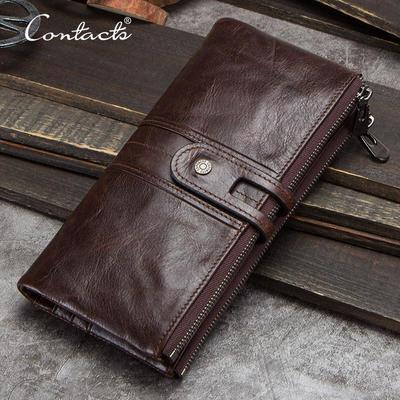 CONTACT'S en cuir véritable hommes portefeuille mâle porte-monnaie portefeuille à fermeture éclair téléphone poche argent sac porte-carte
